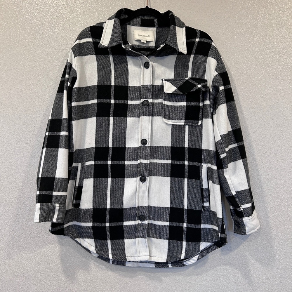 Ecothreads Black White Plaid Shacket Recycled Polyester‎ Women's Size Medium